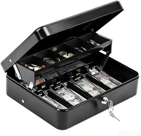 greva Heavy Duty Metal Cash Box with Removable Coin Tray and Security Key Lock Cash Box-picture-20