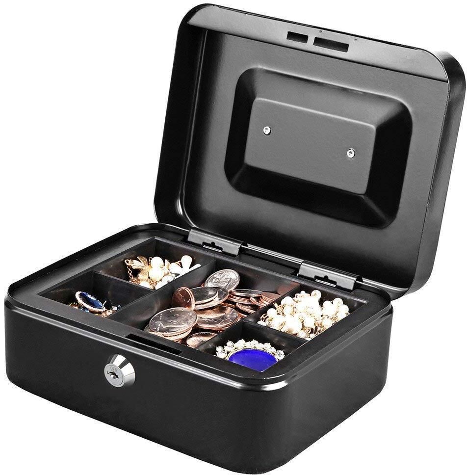 Small Cash Box with Key Lock and Coin Try Portable Multi Color Cash Box-image-44