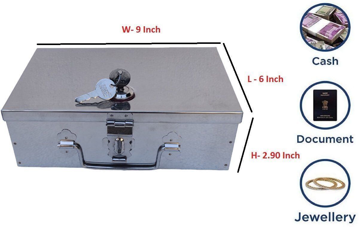 safnix Stainless Steel Storage Boxes With pri fitted lock and 2 key Size- -9 inch Safe Locker-picture-17