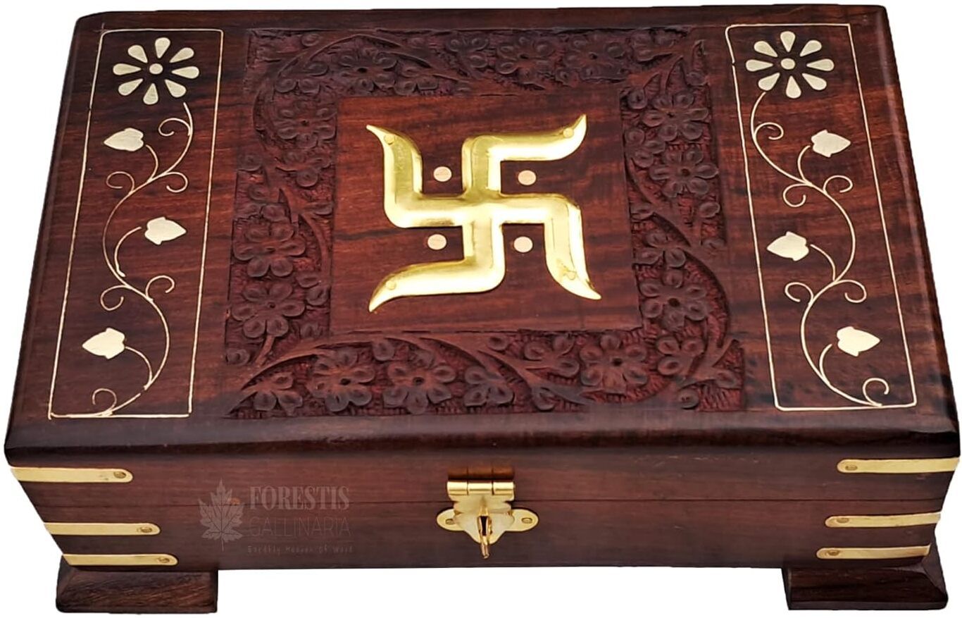 forestis gallinaria Wooden OM Box for Good Luck|Jewellery Box For Gold, Cash,(8X5,Mandala Pedestal) Cash Box-picture-26
