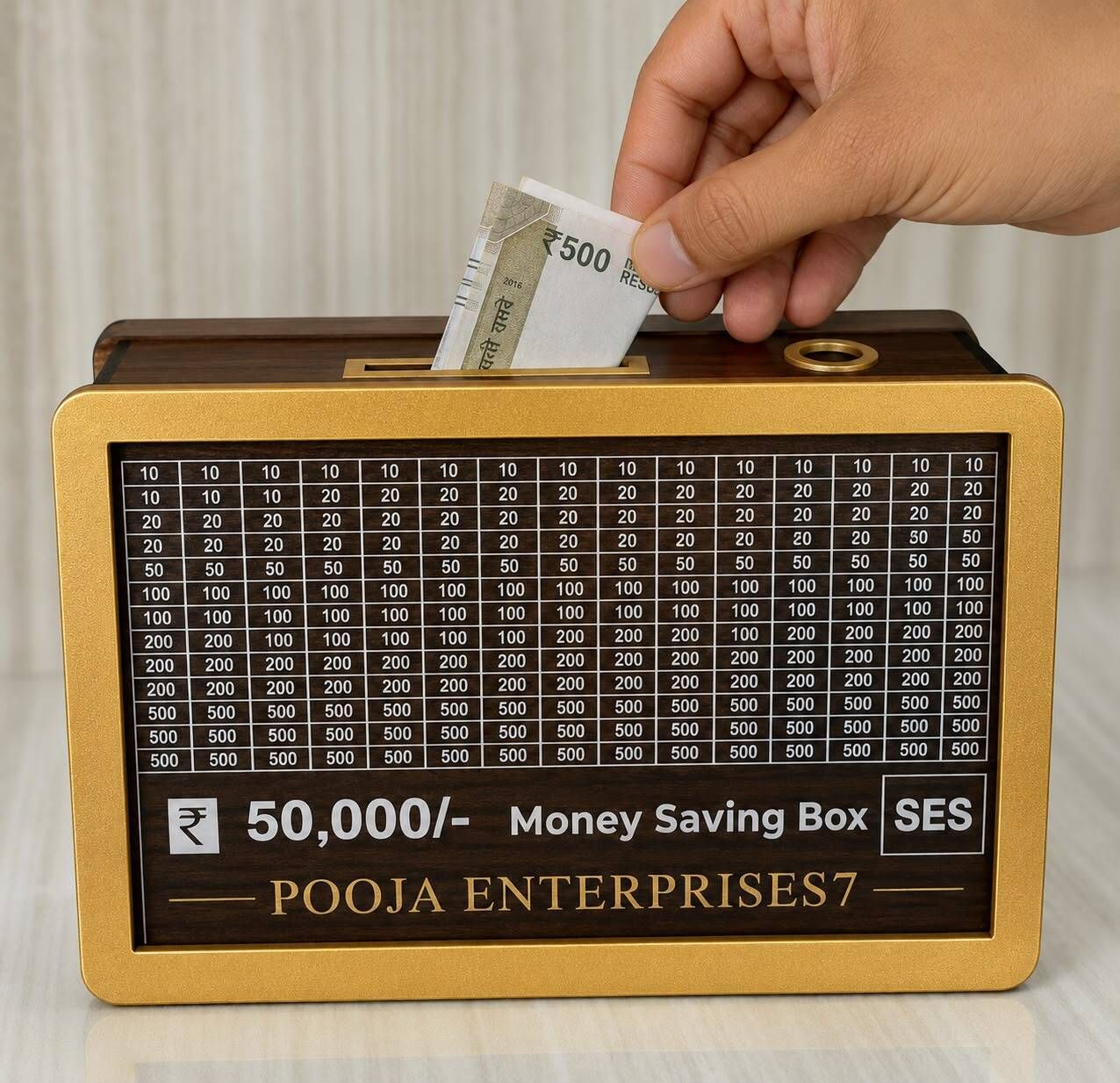 Wooden 50K Savings Challenge Box with Tracker Cash Box-image-6
