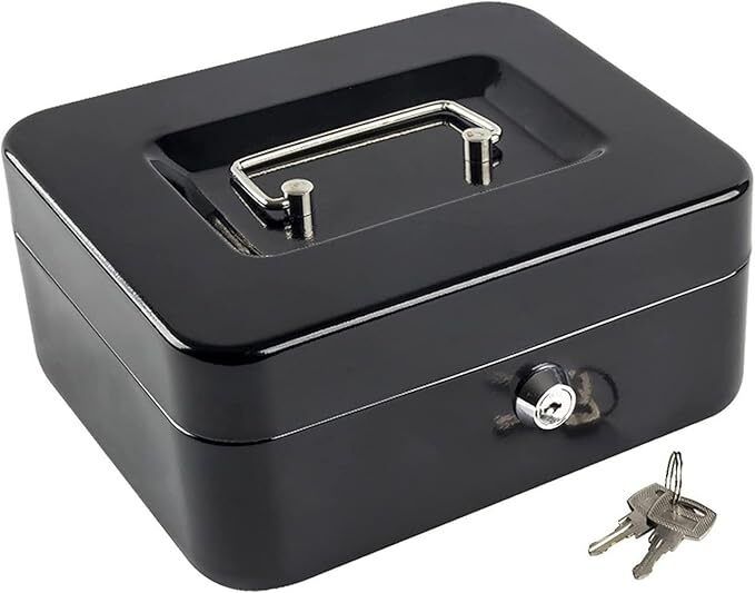 Safe Lock Box with Key, Cash Drawer Coin Try, 4 Coin Compartment Trey Cash Box Cash Box-image-11