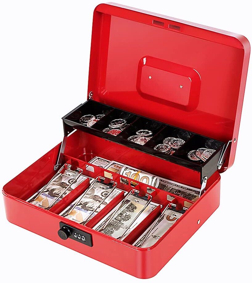 kyodoled Metal Cash Box with Combination Lock & Spring-Loaded Bill Clips Cash Box-picture-12