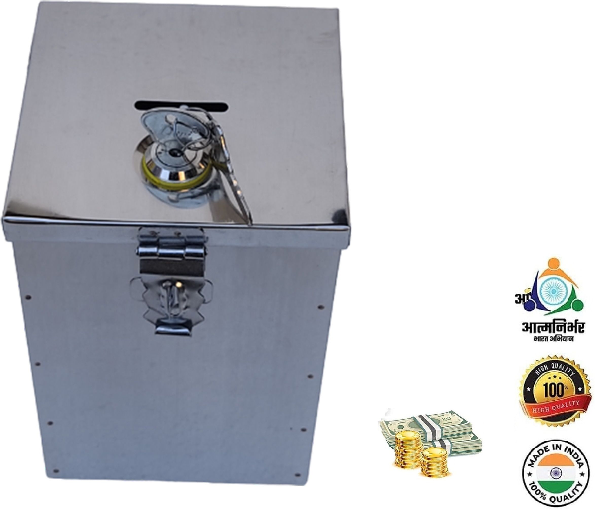 ginoset Steel Money Piggy Bank coin & Donation Box-7 Inch (With pre Fited Lock) Cash Box-picture-21