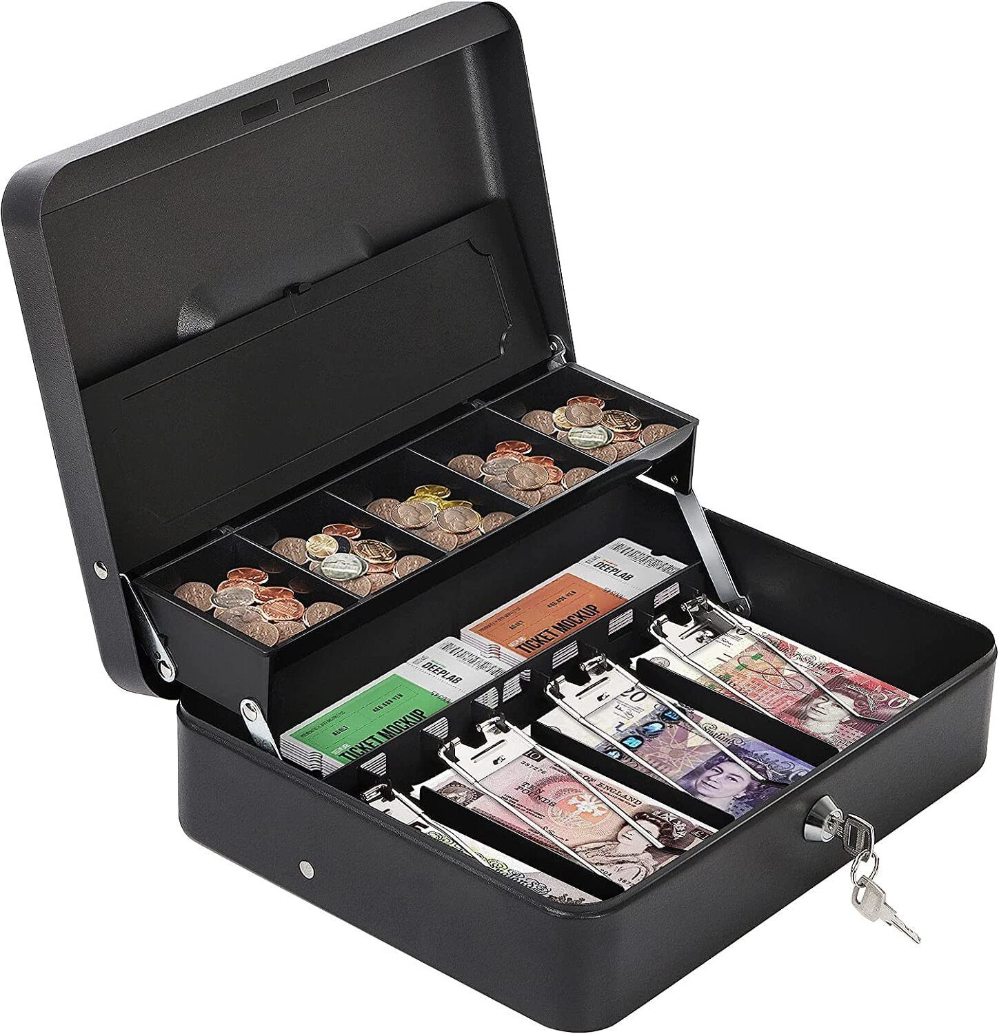 smitex Cash Box with Lock Key and Money Tray Large Money Box for Cash Cash Box-picture-13