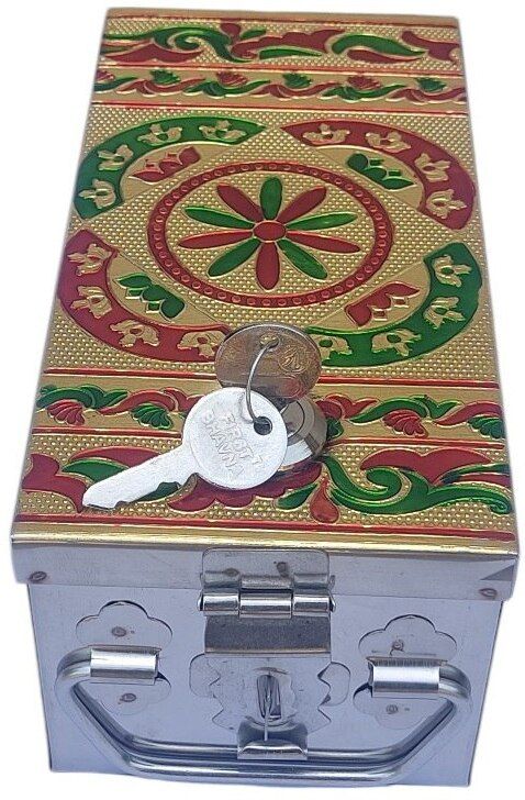 safnix Cash Pooja Peti Locker Box 8 Inch Steel With Handicraft design Cash Box-picture-44