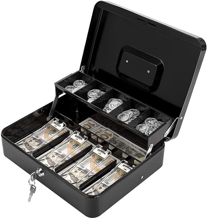 sukhdham Metal Money Cash Box with Secure Lock & Key – Portable Cash Storage Organizer Cash Box-picture-39