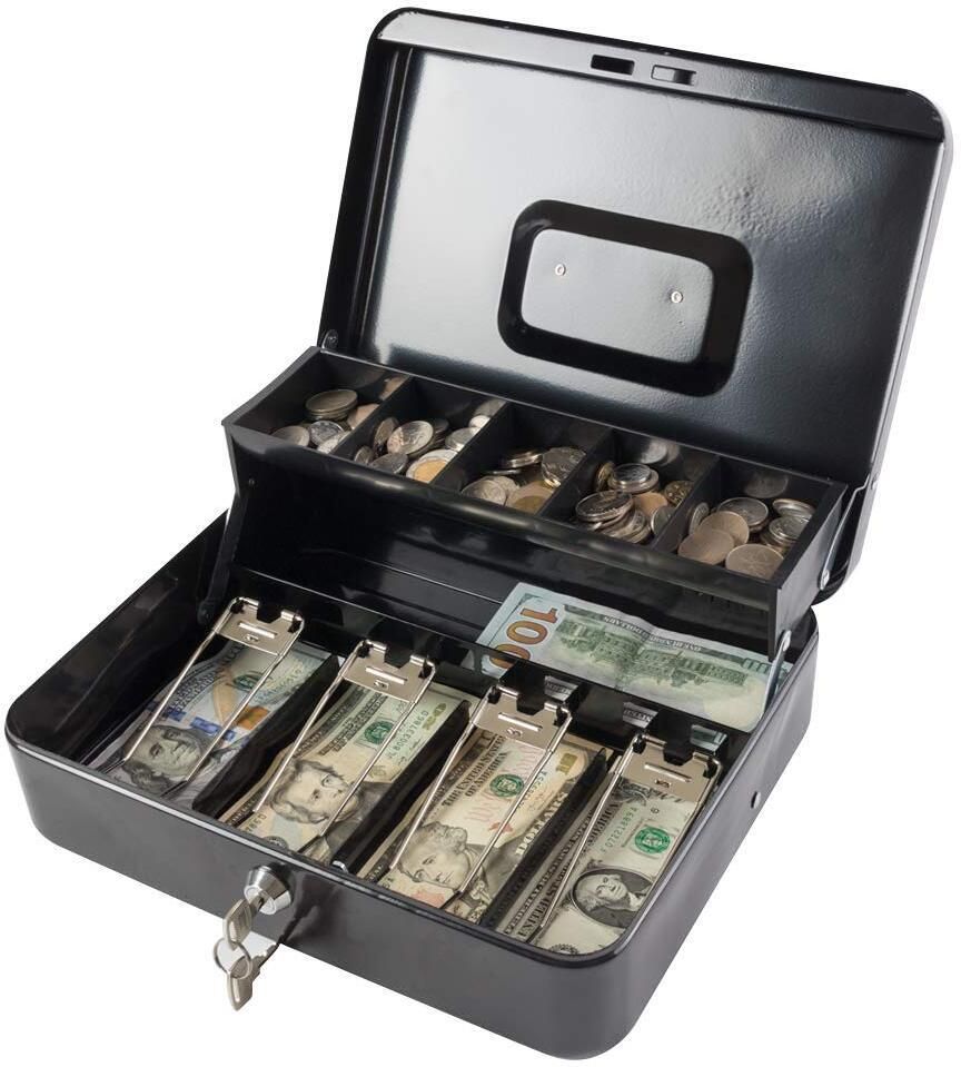 Locking Cash Box with Lock, Money Saving Organizer,11.81Lx 9.45Wx 3.54H Inchs XL Cash Box-image-3