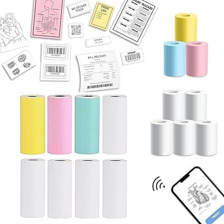Mini Printer Roll ,Non Sticky 3 Colour+6 White Refill Roll For Mini printers Thermal Cash Register Paper-image-13