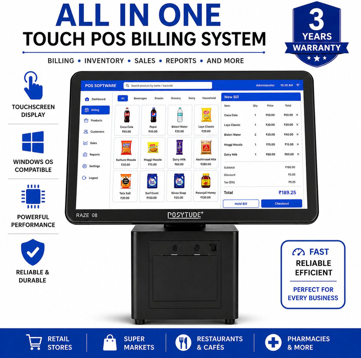 posytude RAZE 08 Touch Screen Billing Machine Table Top Cash Register-picture-17