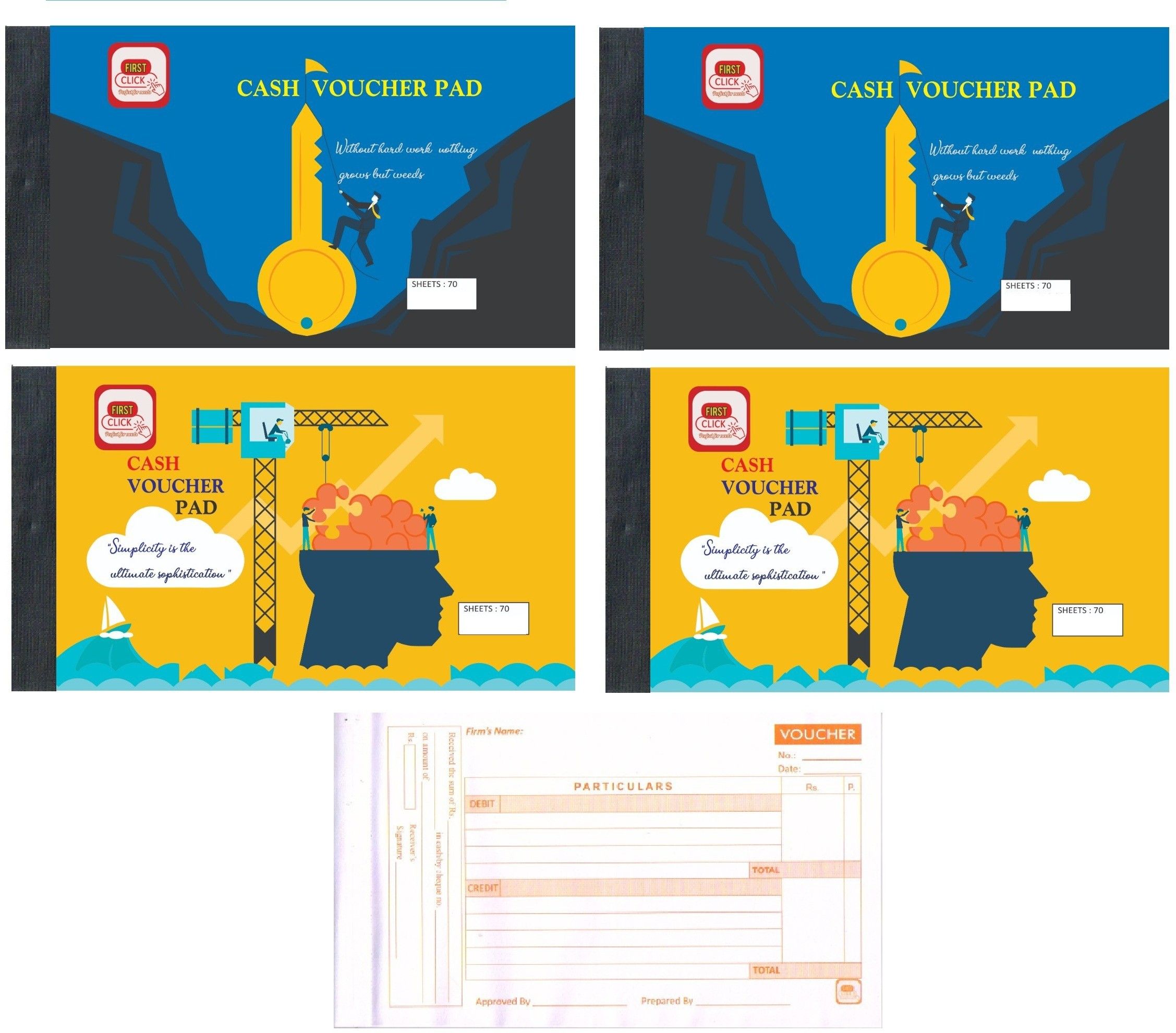 New Cash Voucher Book Set of 4 Pad ,70 Sheet in a Booklet 13.2 x 22 x 0.6 cm Hand-held Cash Register