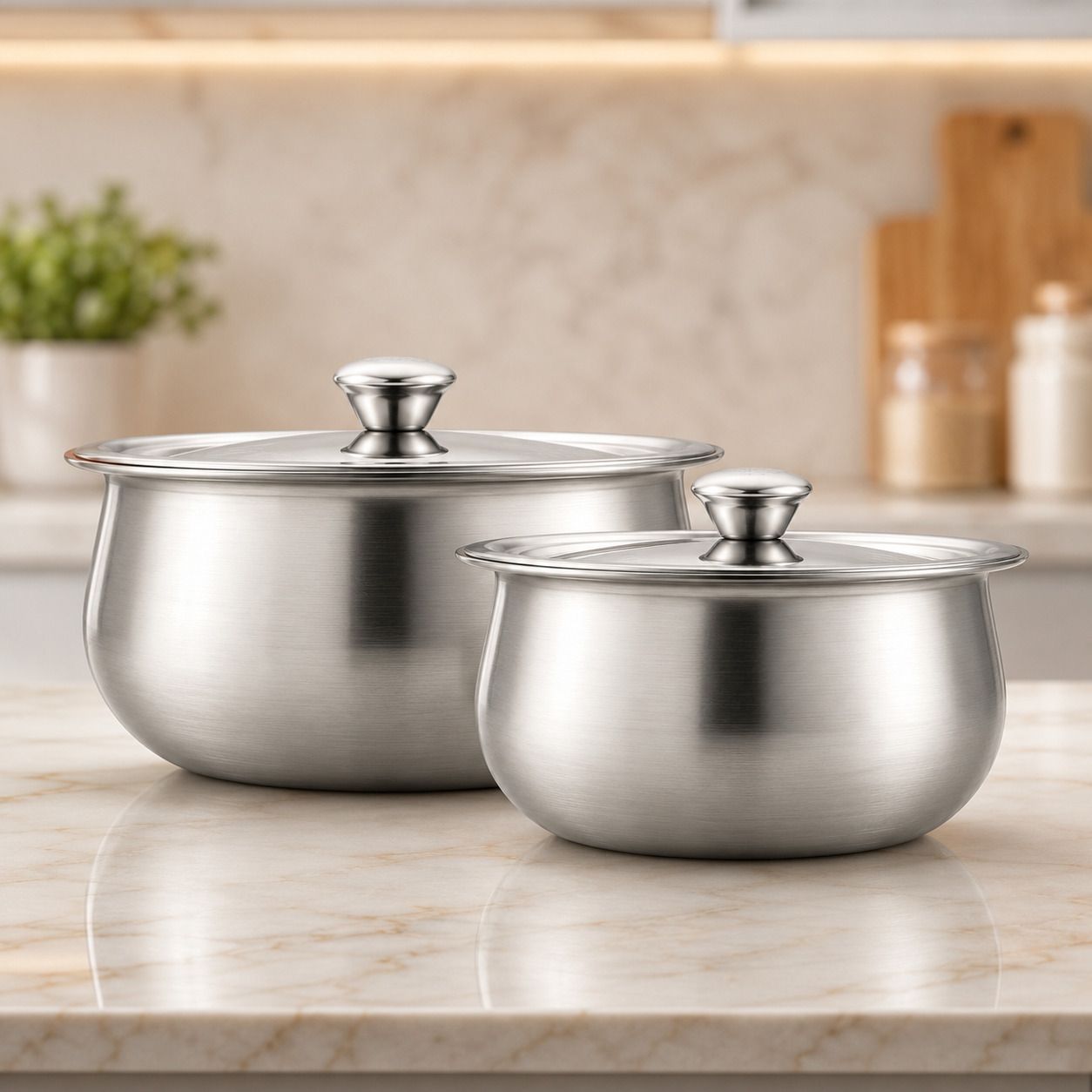 EW Royal Classic Premium Stainless Steel Handi Set Pack of 2 Serve Casserole Set-image-49