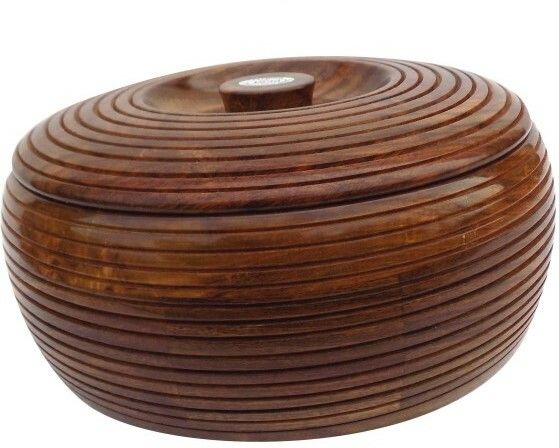 viazaid Wooden Casserole Chapati Roti Box Serving Hot Pot with Lid in round shape(9inch) Serve Casserole Set-picture-10