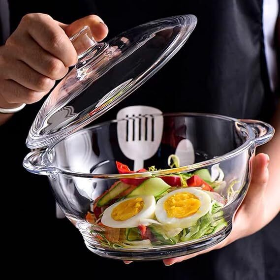 Solid Microwave Oven Safe Serving Glass Bowl Set with Glass Lid, Serve Casserole-image-48