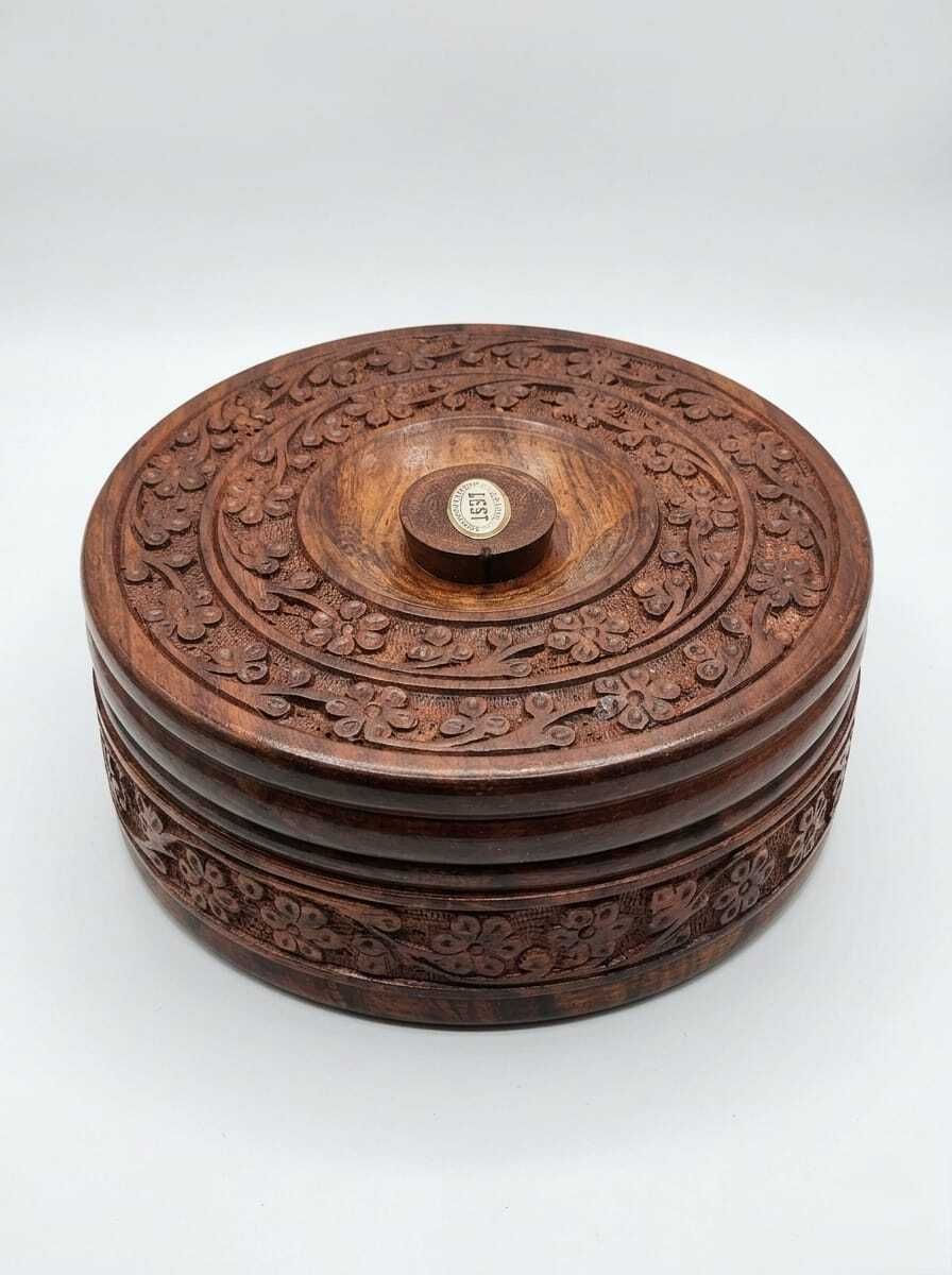 global true Wooden Carved Chapati Box Serve Casserole-picture-43