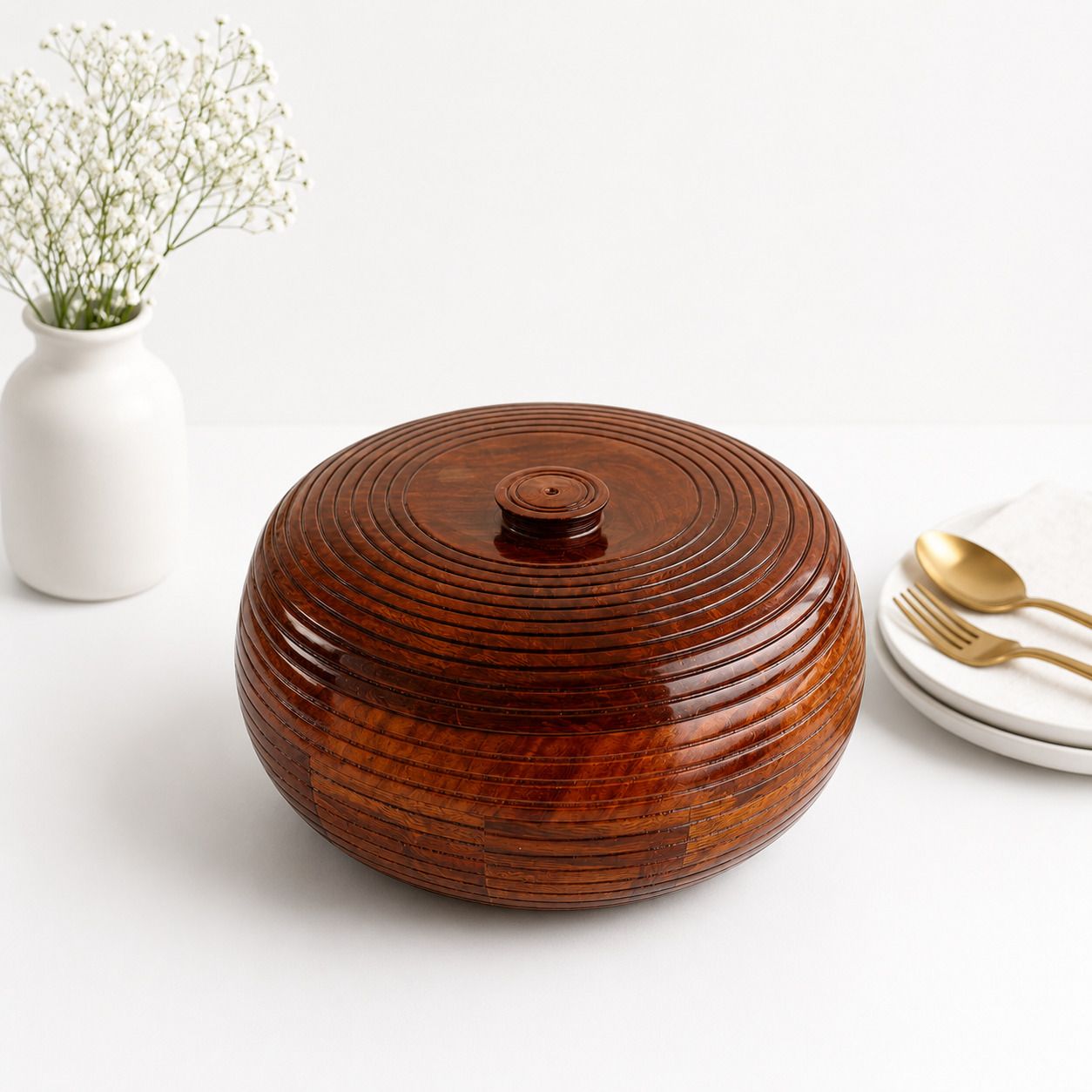 de casa decor Round Ribbed Wooden Roti Box Serve Casserole-picture-24