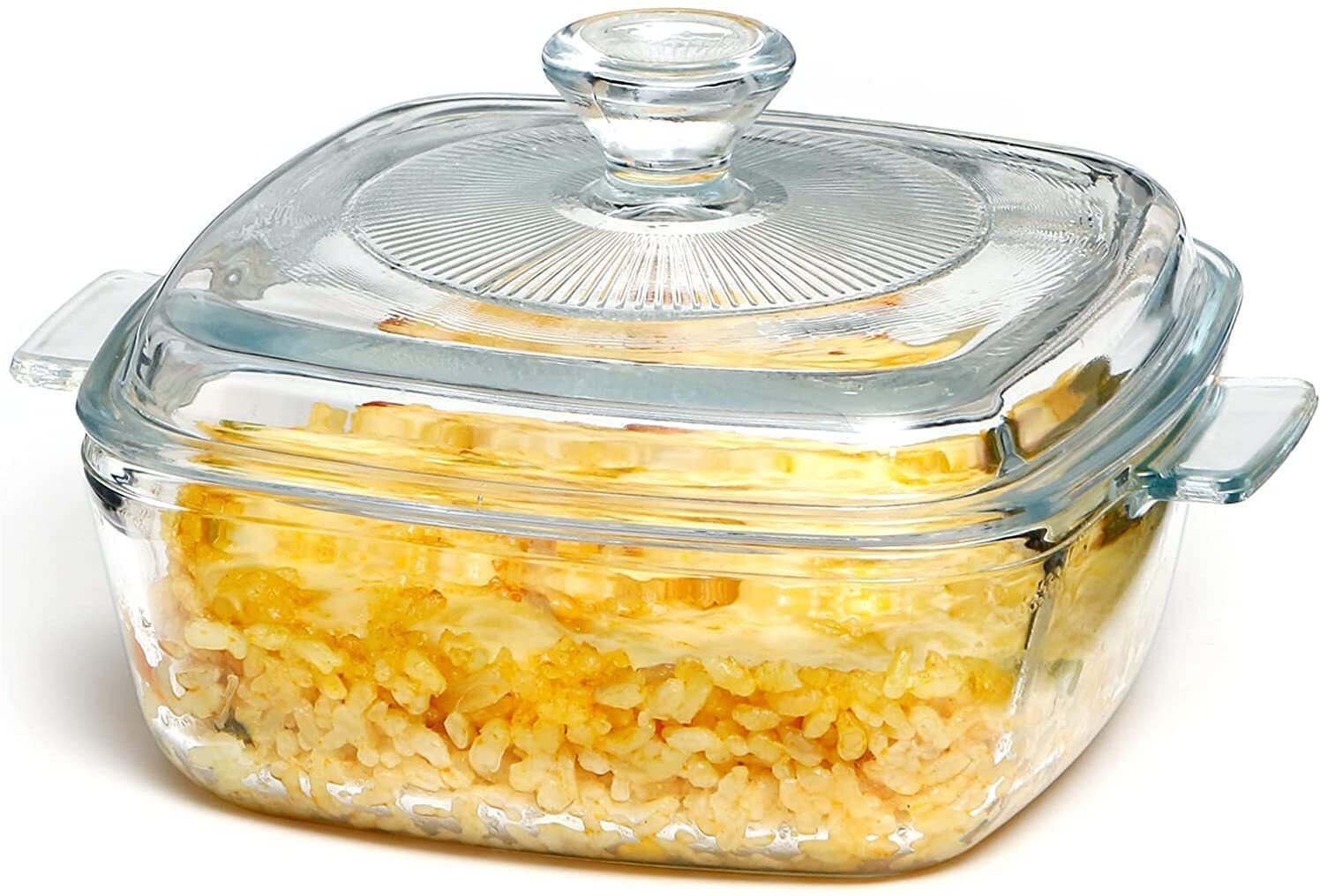 Glass Casserole Bowl with Lid Oven Safe Square Solid Glass Deep Casserole Bowl Cook and Serve Casserole-image-23