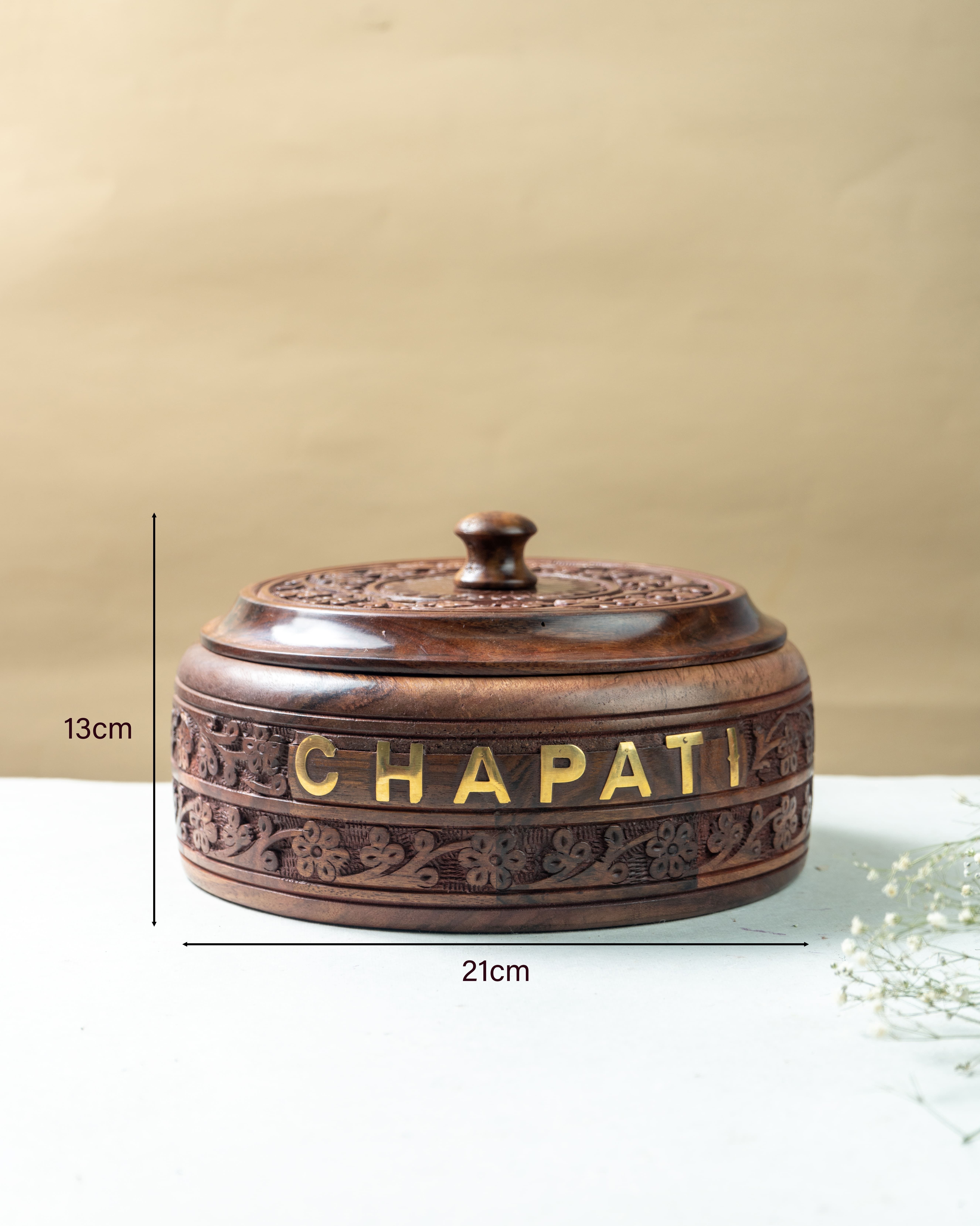 Wooden Hand-Carved Roti Box, Traditional Chapati Hot Pot & Serving Case Serve Casserole-image-7