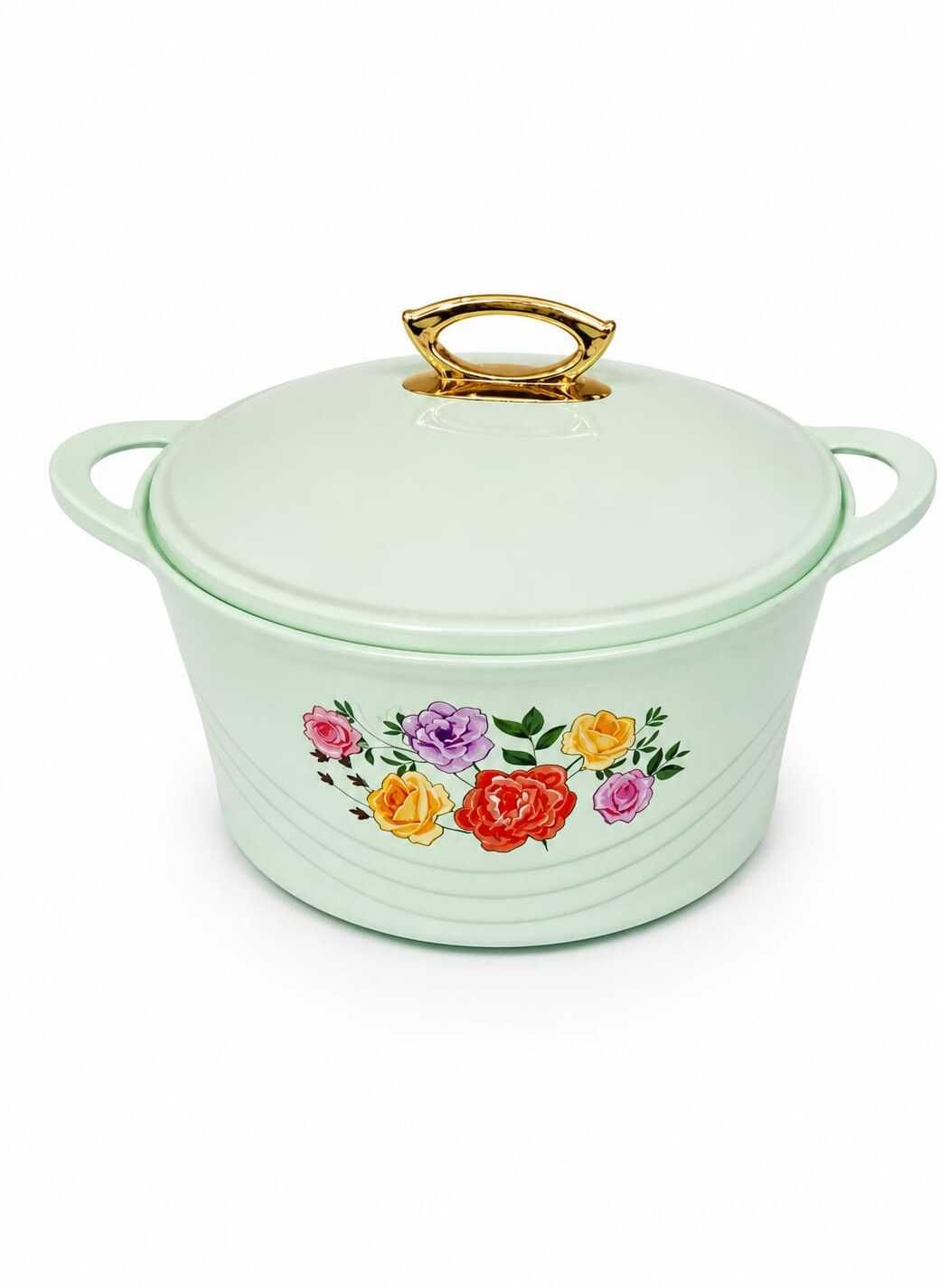 Premium Stainless Steel Casserole with Lid & Golden Handle | Floral Printed Serve Casserole-image-34