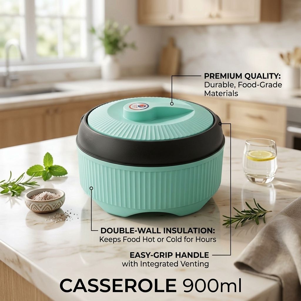 900 ml Light Blue Casserole with Double Wall Thermoware Casserole-image-4