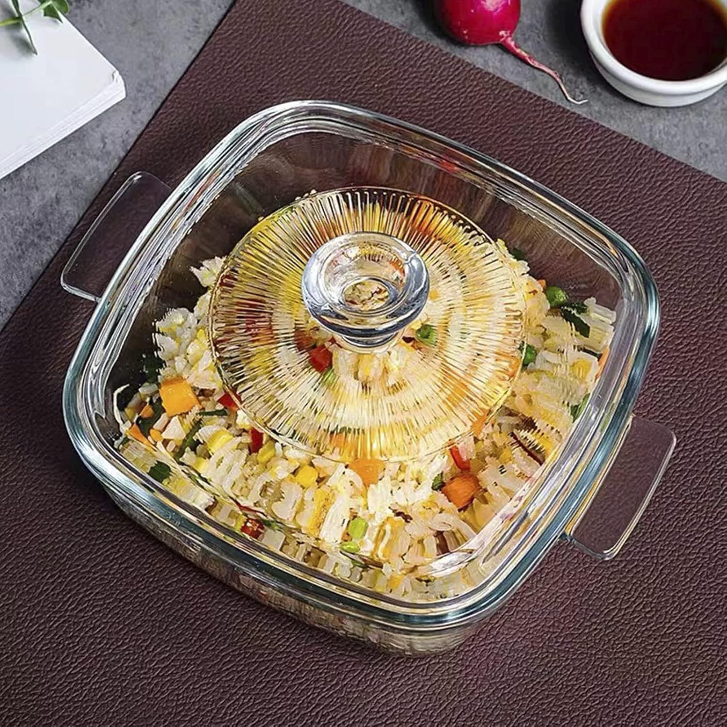 okechuku Microwave Bowl with Glass Lid Cookware Transparent Cook and Serve Casserole-picture-22