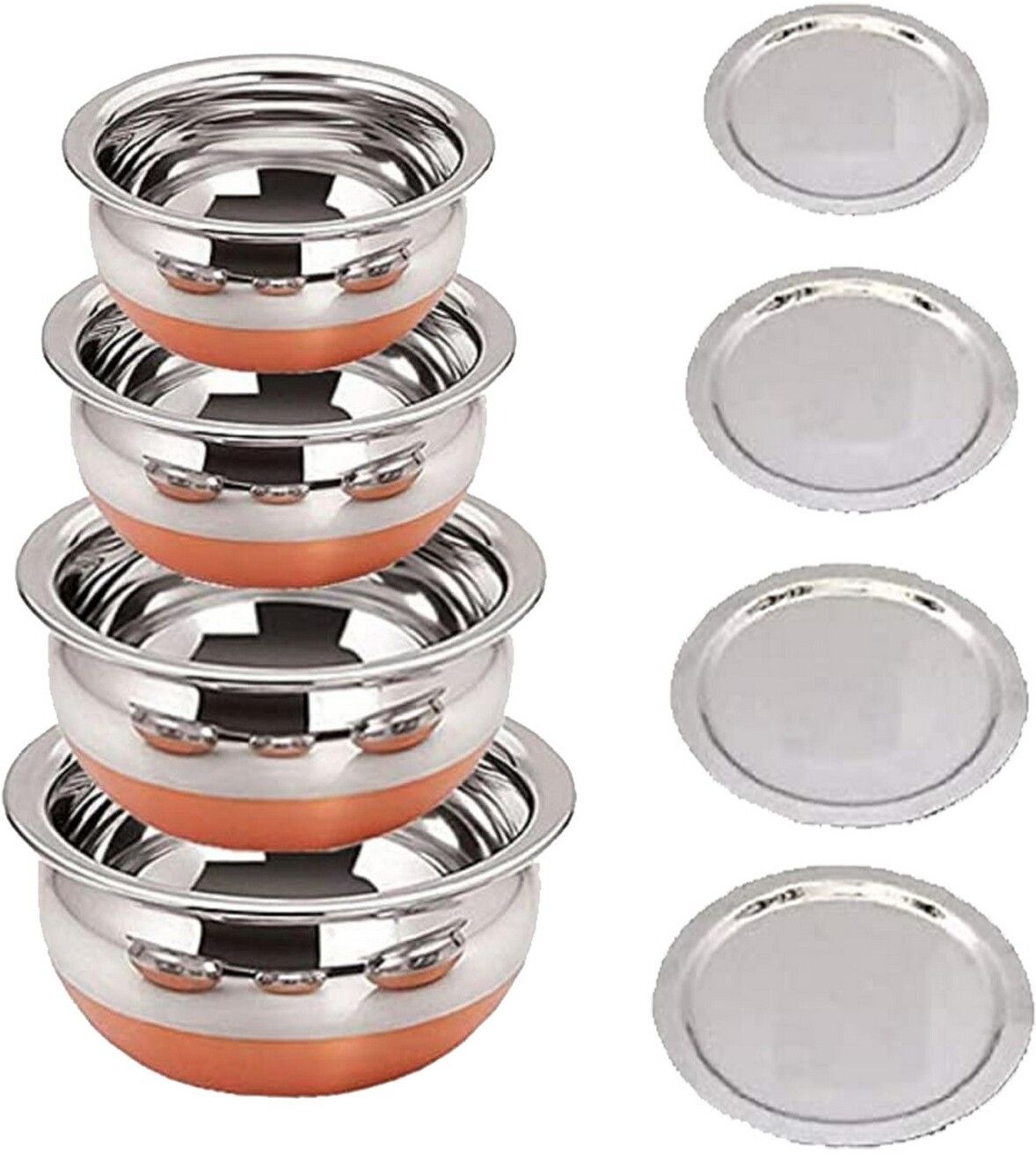 masox store Pack of 4 Steel Steel Copper Bottom Kitchen Serving, Cooking Steel Biryani Handi with Lid D4 Dinner Set-picture-25