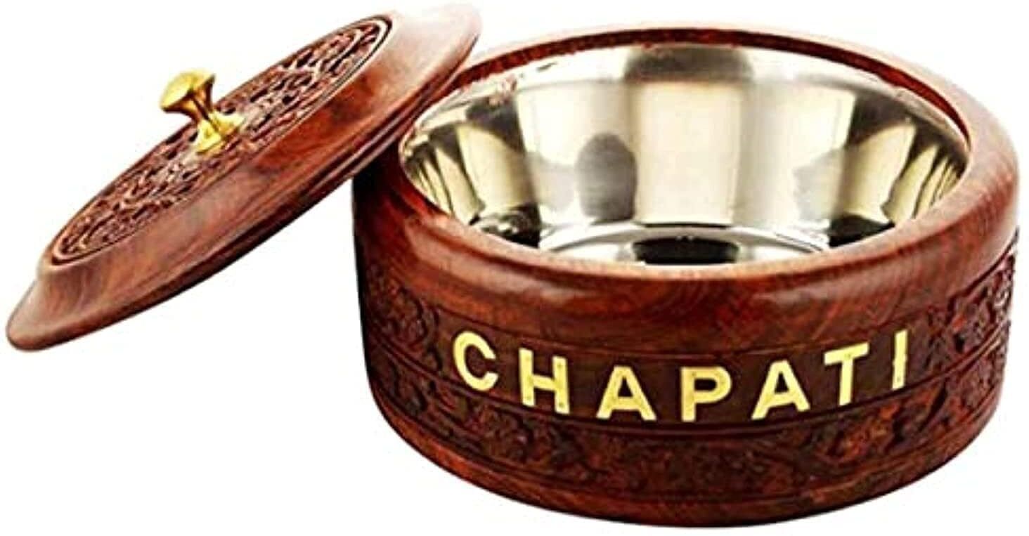 claver Handcrafted Wooden Casserole with Stainless Steel Inner | Chapati Roti Box Serve Casserole-picture-35