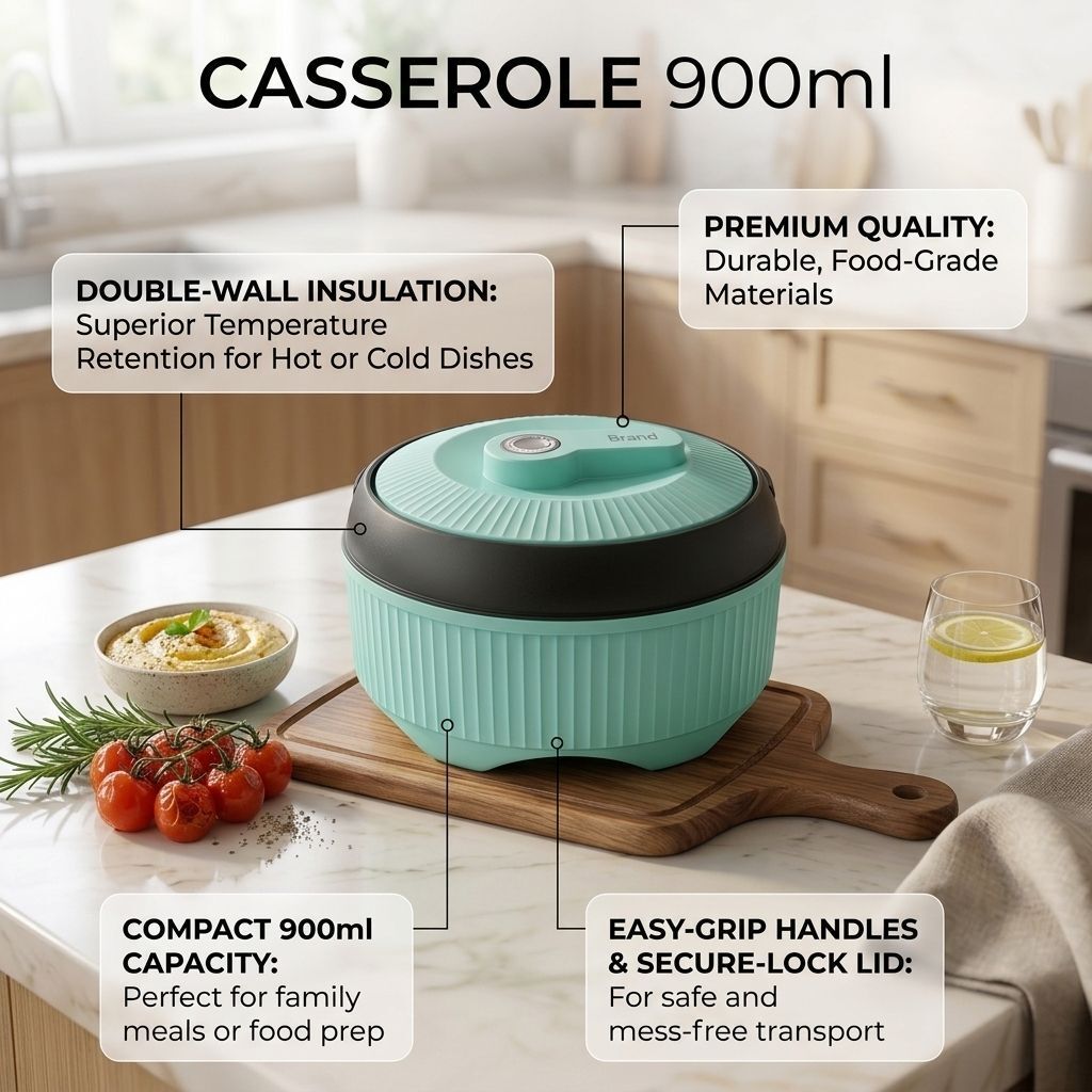 900ml Light Blue Casserole with Double Wall Insulation Thermoware Casserole-image-47
