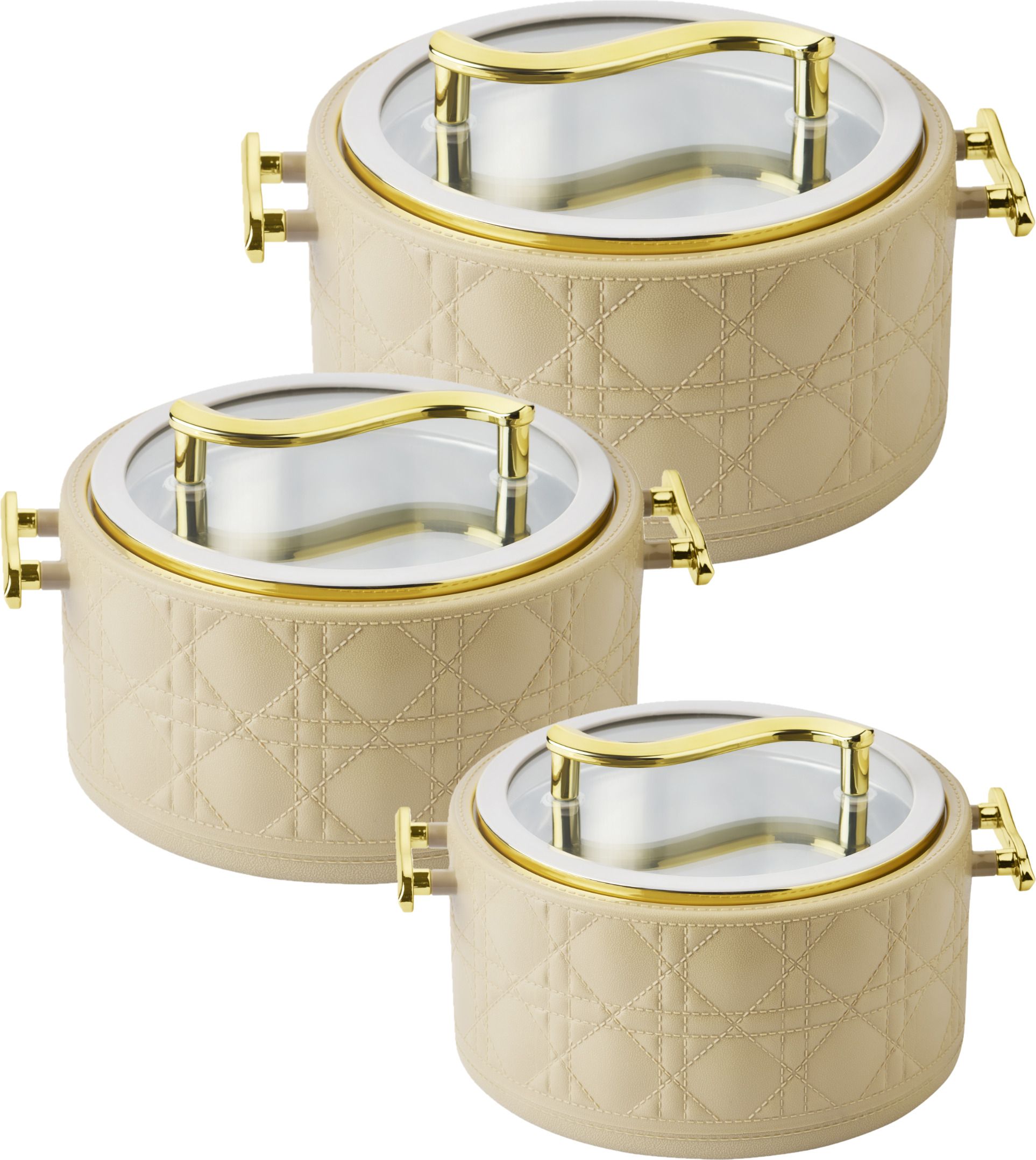 Luxury Insulated Hot Pot Casserole with Gold-Plated Handle & Glass Lid Pack of 3 Serve Casserole Set-image-7