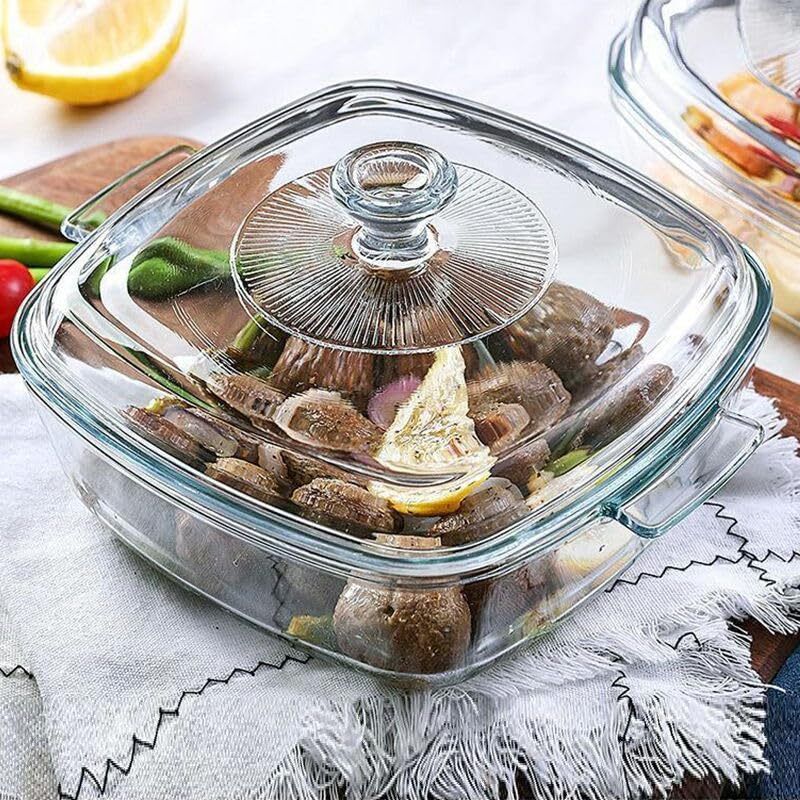 Glass Casserole Dish with Lid Oven Safe Square Casserole Cook and Serve Casserole-image-27