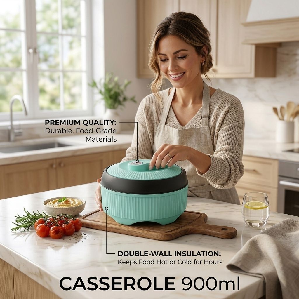 900 ml Durable Light Blue Insulated Casserole for Warmth Retention Thermoware Casserole-image-2