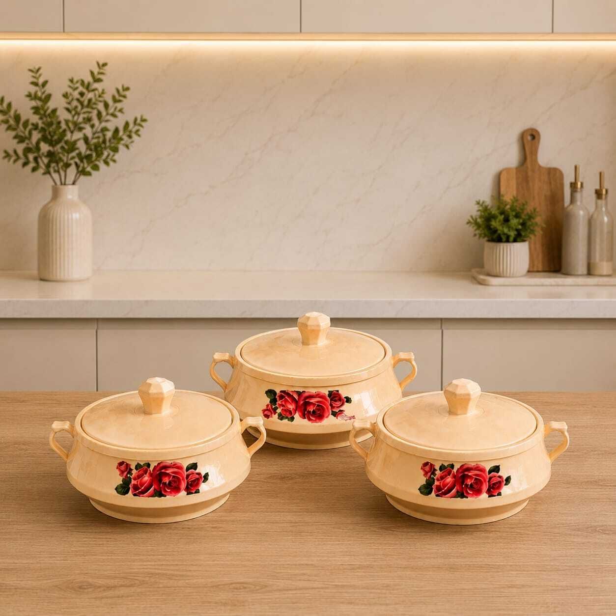 3 Pcs Insulated Cook & Serve Casserole Set with Lid Pack of 3 Cook and Serve Casserole Set-image-26