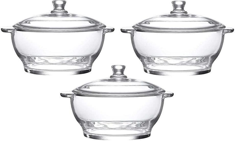 3 Pieces Microwave Glass Casserole Set 1500 ML Each Pack of 3 Serve Casserole Set-image-48