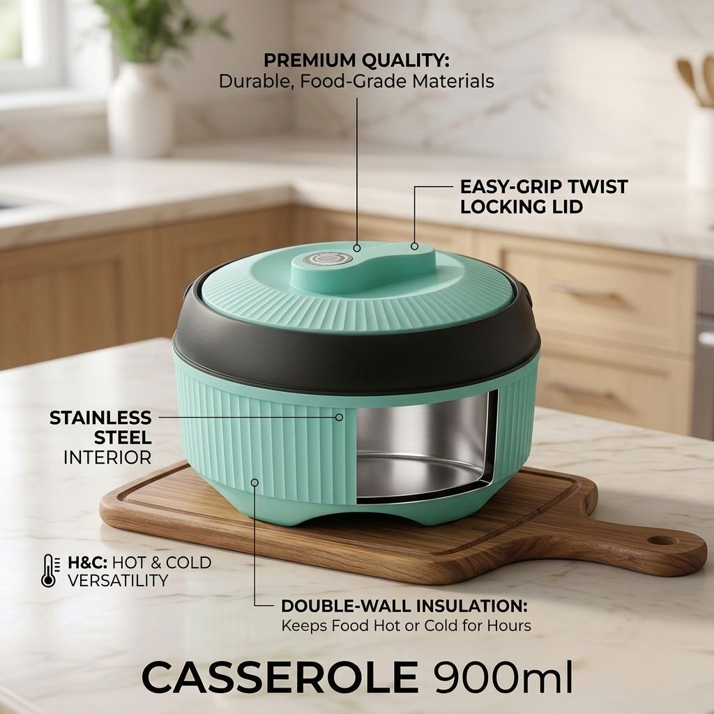 Premium 900ml Light Blue Thermal Casserole with Secure Lid Thermoware Casserole-image-42
