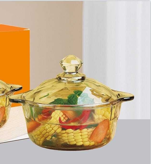 Amber Glass Casserole with Lid & Handles | Heat Resistant Borosilicate Bowl Serve Casserole-image-38