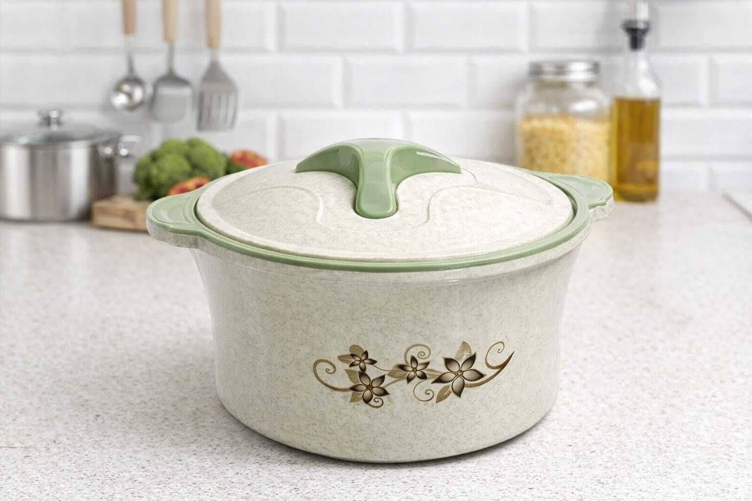 Insulated Hot Pot Casserole with Floral Vine Design | Stainless Steel Inner Serve Casserole-image-36