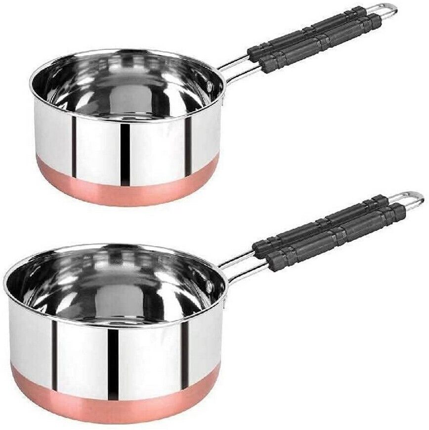 Stainless Steel Copper Bottom Sauce Tea Pan 2 pcs Combo Set | Tea Coffee Pan K3 Milk Pan 11 cm, 15 cm diameter 1 L, 1.5 L capacity-image-2
