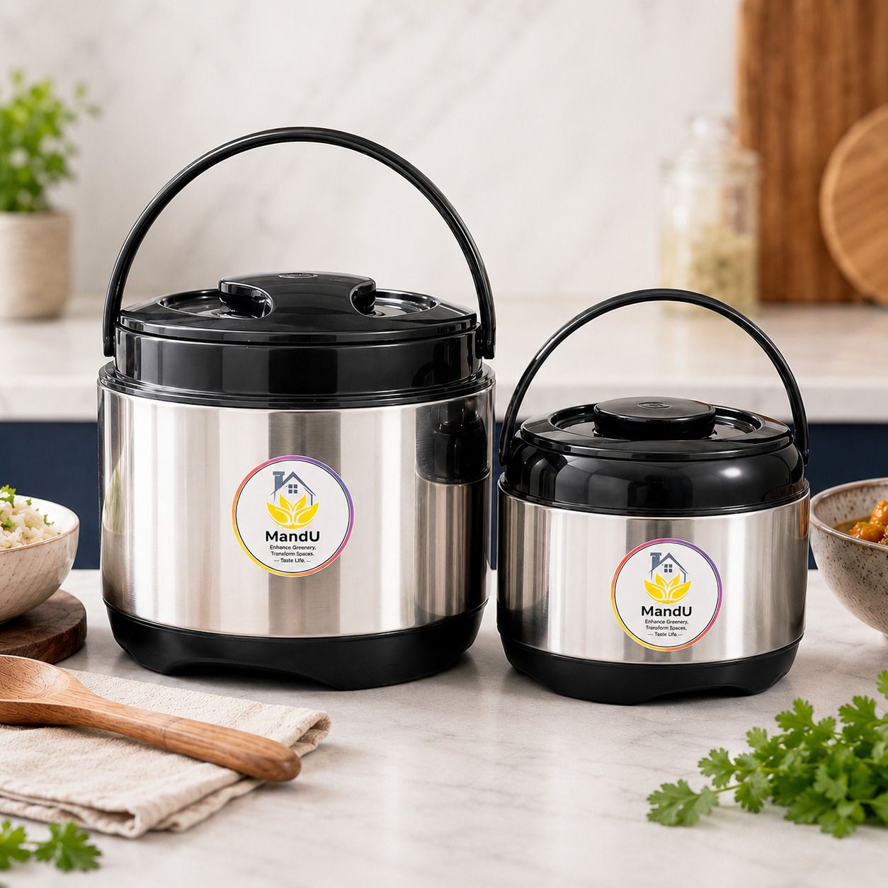 mandu 1800ml & 5500ml Stainless Steel Pack of 2 Thermoware Casserole-picture-24
