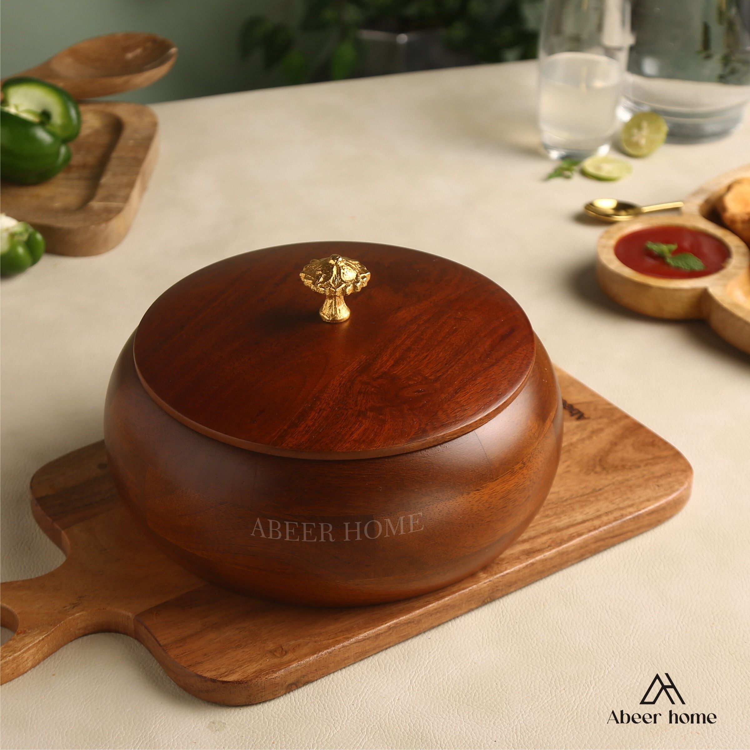 abeer home Handcrafted Premium Wooden Roti Casserole Hot Roti Case & Chapati Box For Serve Casserole-picture-37