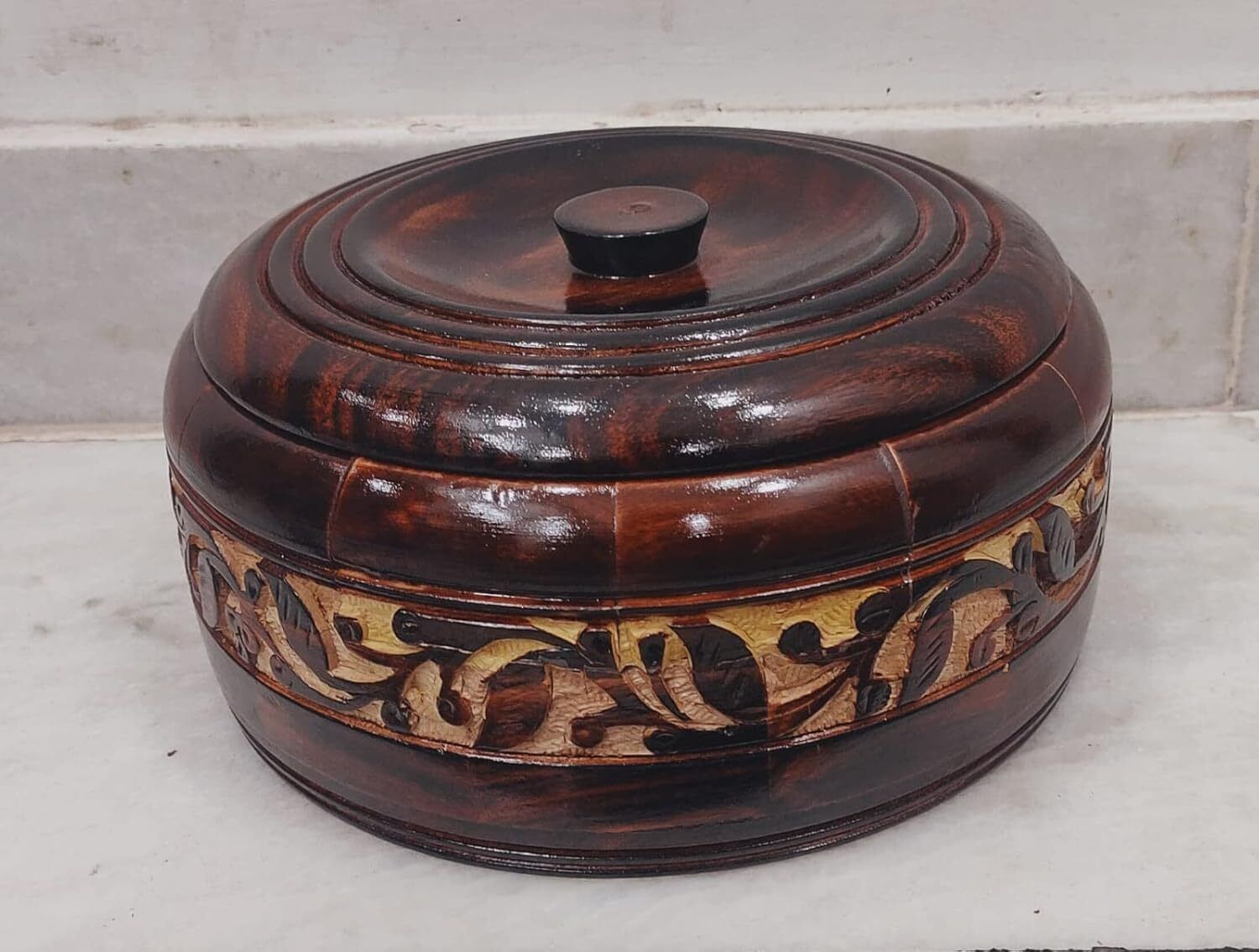 Handcrafted Wooden Chapati Box with Lid For Dining Table Thermoware Casserole-image-2