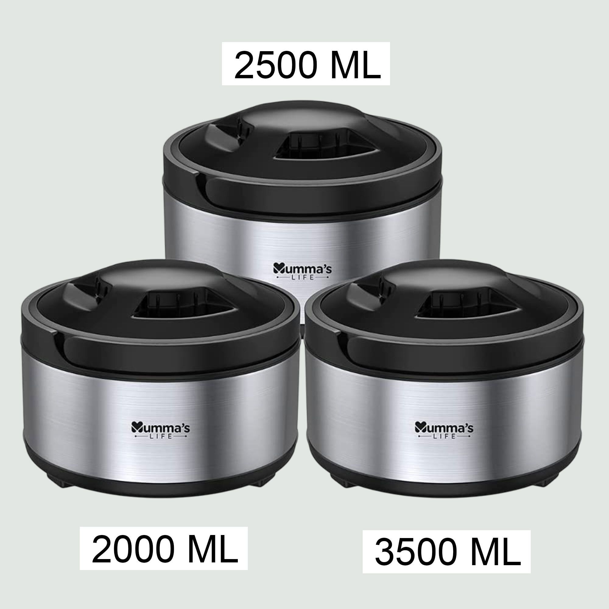 Stainless Steel Thermosteel Casserole Set for Kitchen|2000 ml, 2500 ml, 3500 ml Thermoware Casserole Set-image-29
