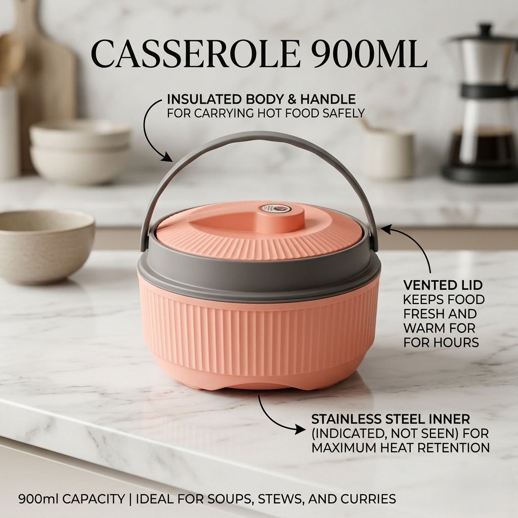 Compact Pink Insulated Casserole 900ml for Home Use Thermoware Casserole-image-31