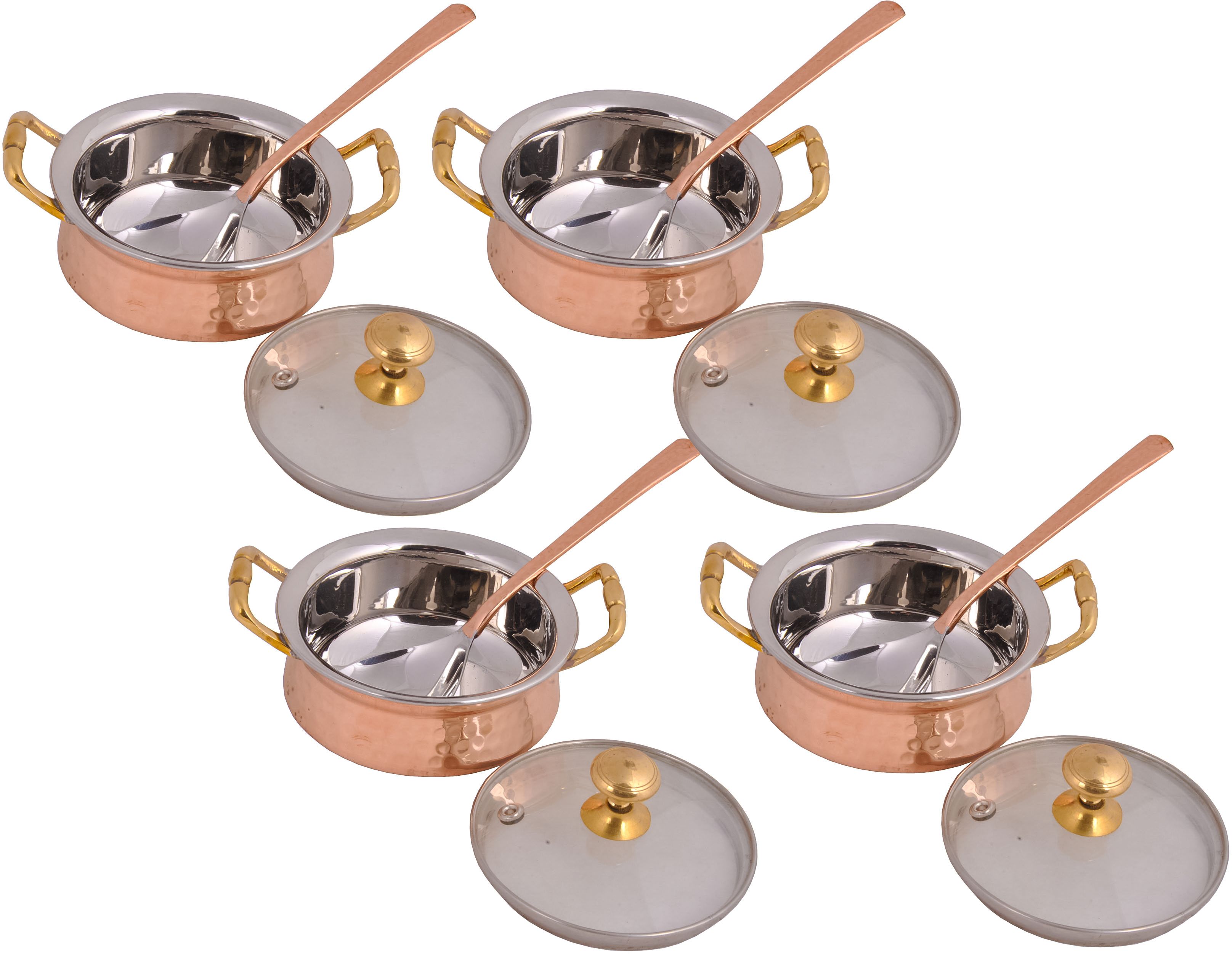 shivshakti arts Steel Copper Royal Handi/Casserole with Glass Lid & Serving Spoon(400 ML,NO-1) Pack of 4 Cook and Serve Casserole Set-picture-20
