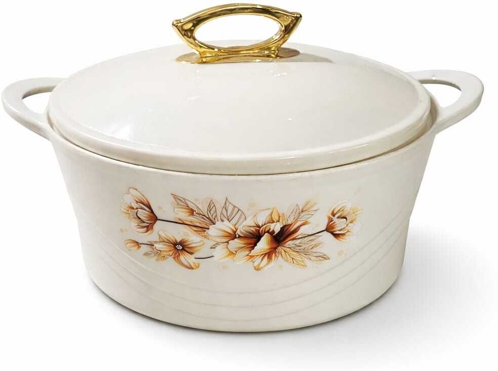Premium Stainless Steel Casserole with Lid & Golden Handle | Floral Printed Serve Casserole-image-35