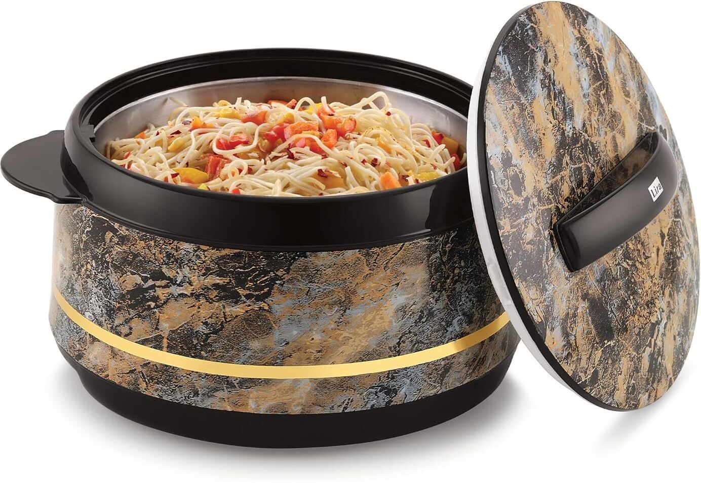liza Palazio 3PC Gift Set Round Marble Finish Casserole with Stainless Steel Inner Pack of 3 Serve Casserole Set-picture-44