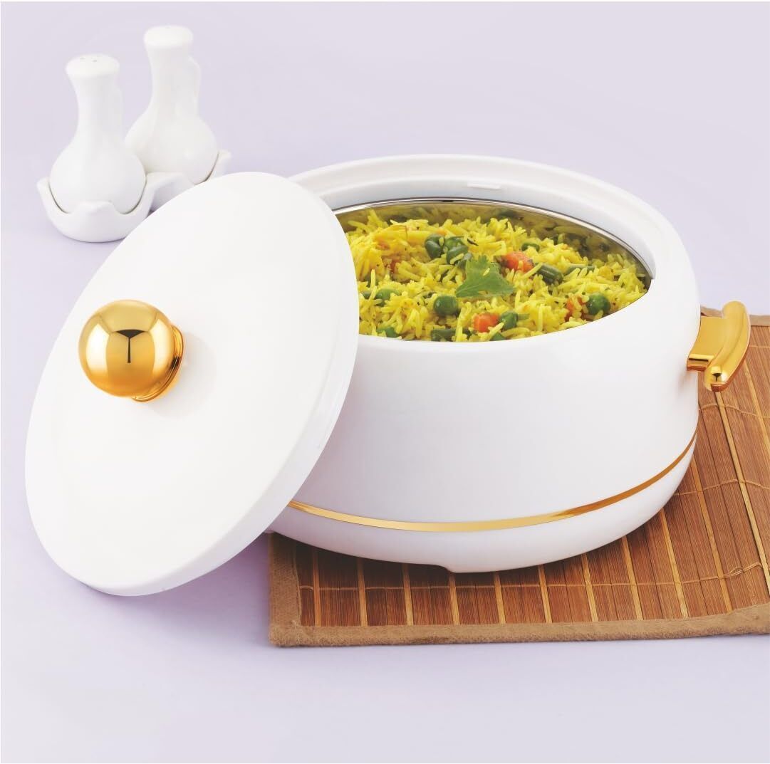 Atlantis 2000ml Inner Steel Hot Casserole Hotpot Box For Roti, White Serve Casserole-image-16