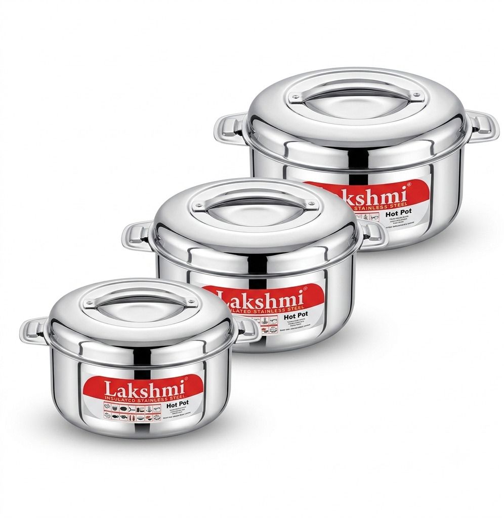 Lakshmi Stainless Steel Insulated Casserole Set of 3 (1500ml + 2500ml + 3500ml) Pack of 3 Thermoware Casserole-picture-47