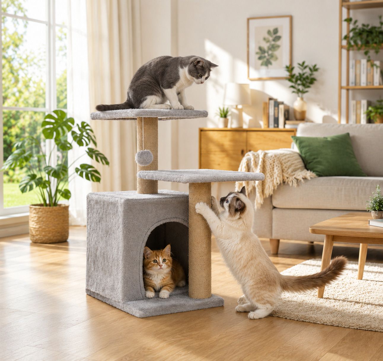 acken CAT-02 GREY double story Free Standing Cat Tree-picture-24