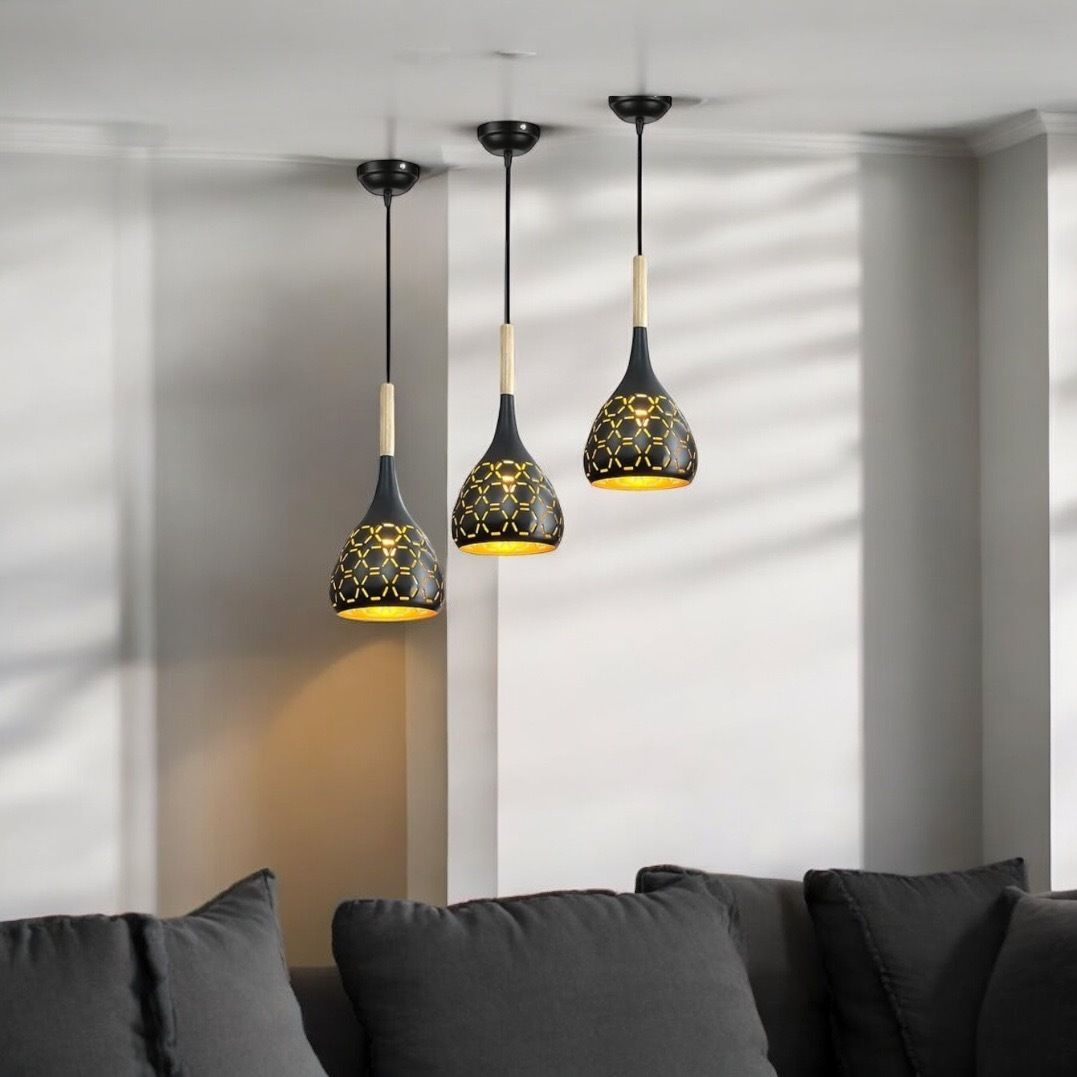 Areezo Black Cutting Style Hanging Light For Home Decor(Without Bulb)(Pack Of 3) Pendants Ceiling Lamp-image-20