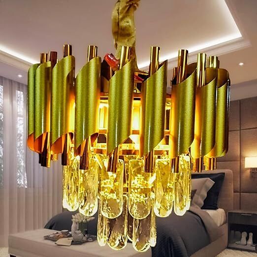 Crystal Gold Polish metal 300mm Chandelier Hanging Ceiling Pendant Jhoomer Chandelier Ceiling Lamp-image-28
